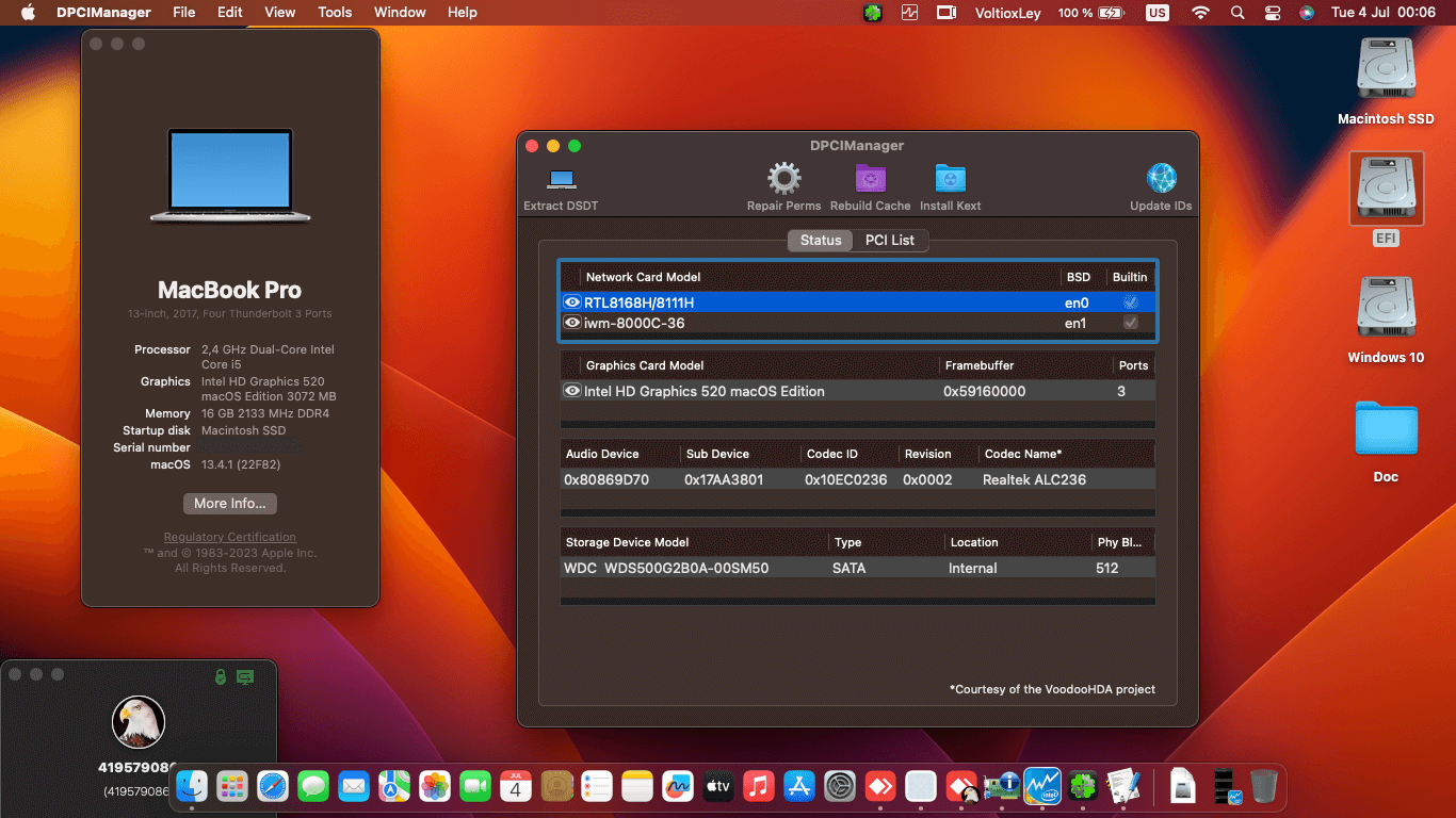 Success Hackintosh macOS Ventura 13.4.1 Build 22F82 in Lenovo Yoga 510-14ISK